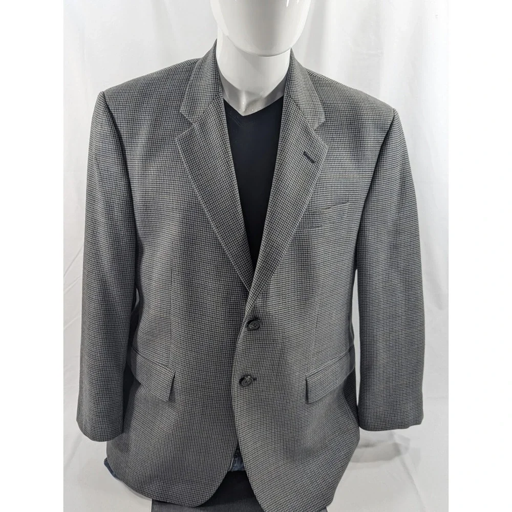 Ralph Lauren Blazer Sports Coat Silk Wool Gray Houndstooth Suit‎ Jacket 42S 46